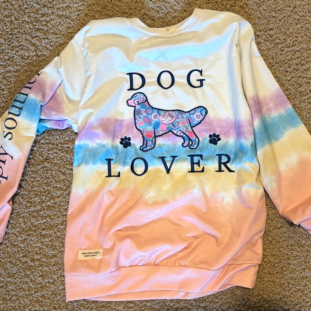 Simply Southern Pink and Blue Dog Graphic Long Sleeve